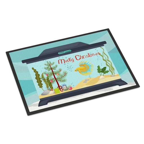 Carolines Treasures 18 x 27 in. Crown Tail Betta Merry Christmas Indoor or Outdoor Mat CK4523MAT - main